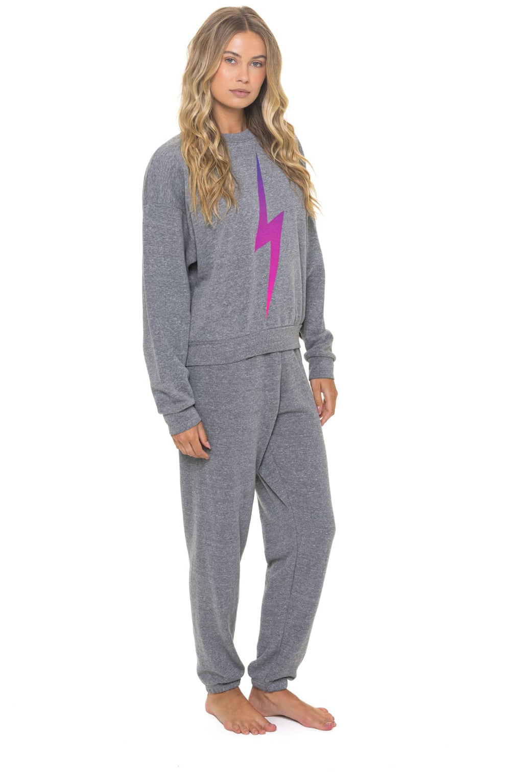 BOLT FADE RELAXED CREW SWEATSHIRT - HEATHER GREY // PINK // PURPLE