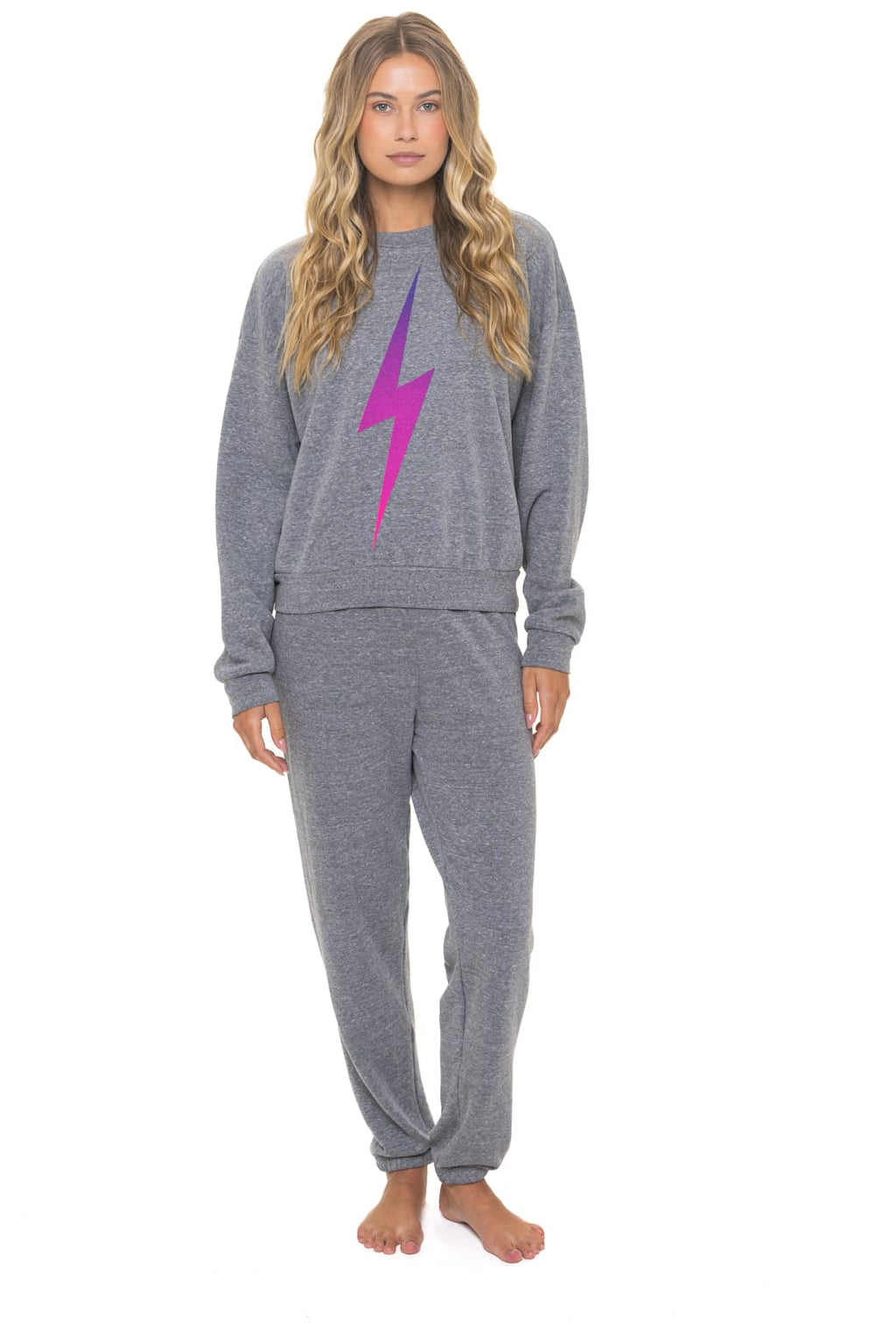 BOLT FADE RELAXED CREW SWEATSHIRT - HEATHER GREY // PINK // PURPLE