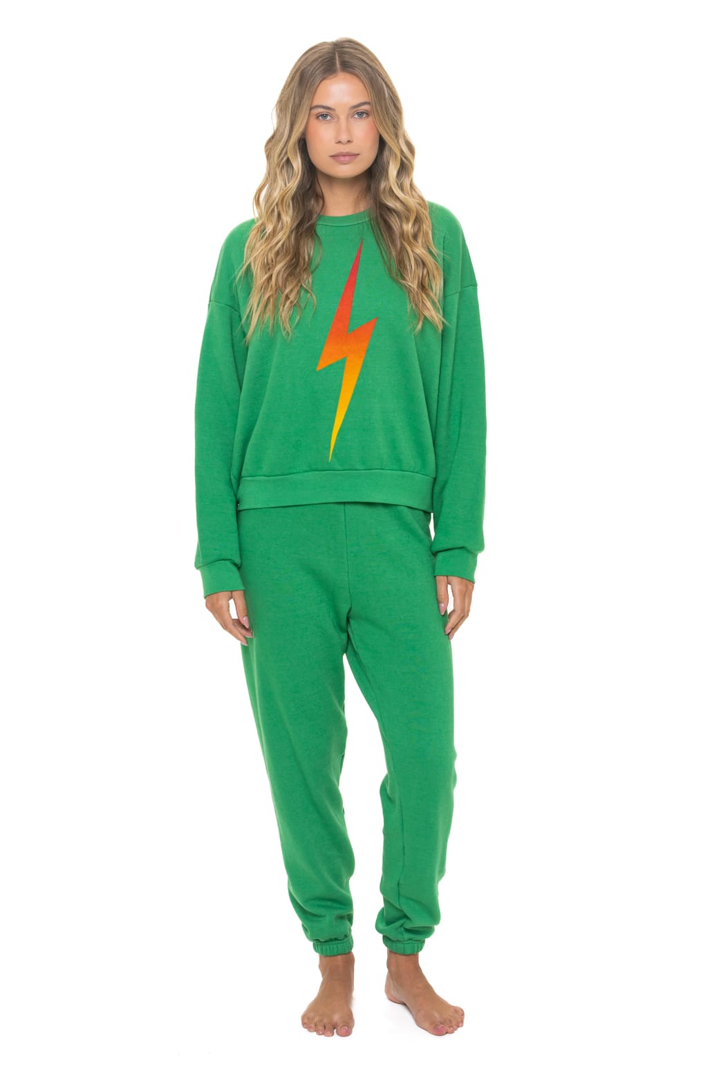 BOLT FADE RELAXED CREW SWEATSHIRT - KELLY GREEN // RED // YELLOW