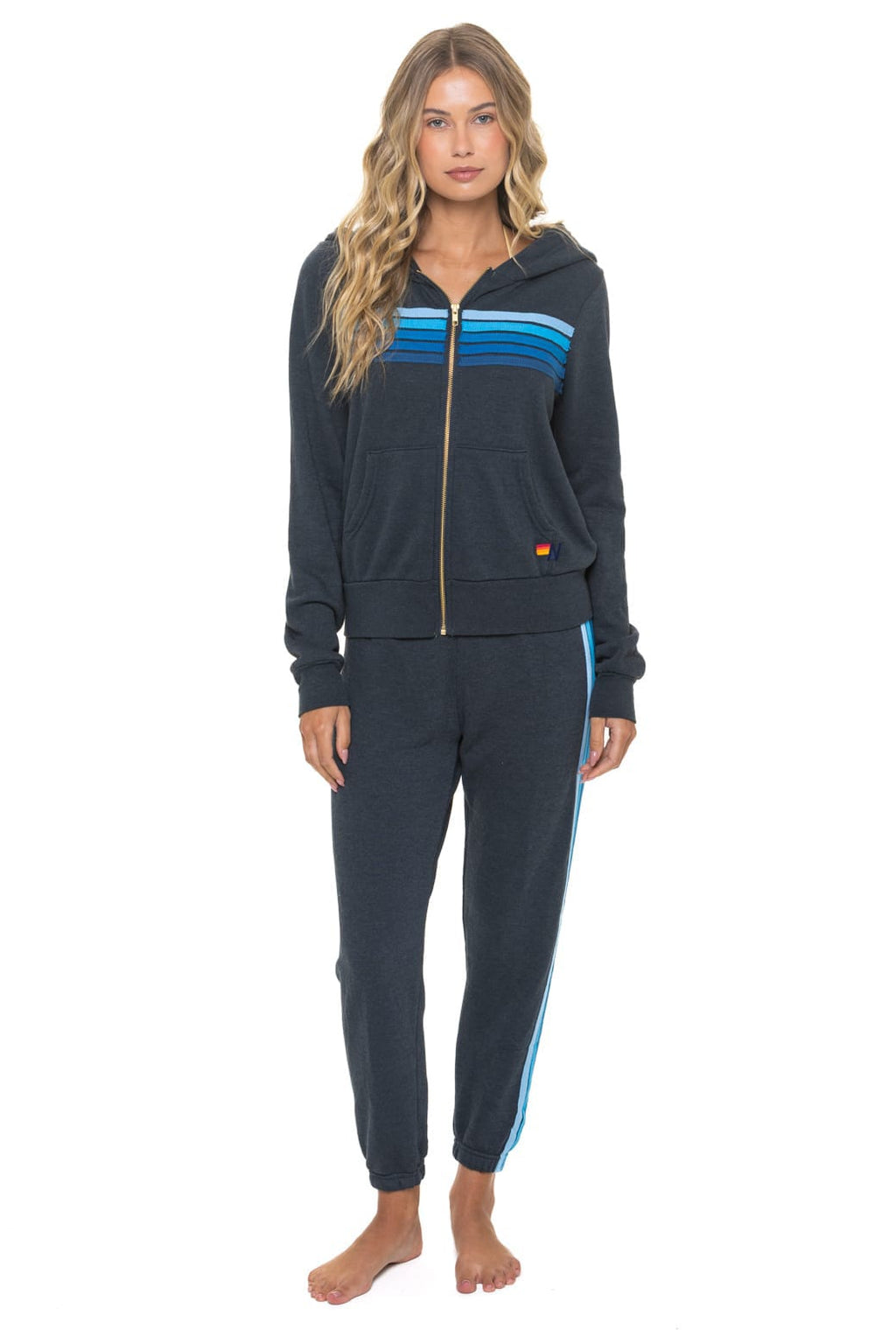 5 STRIPE HOODIE - CHARCOAL // BLUE