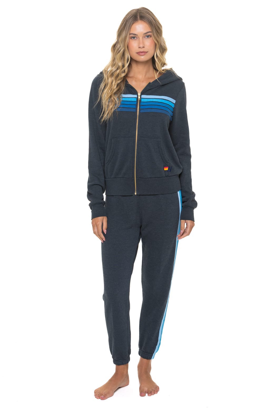 5 STRIPE HOODIE - CHARCOAL // BLUE