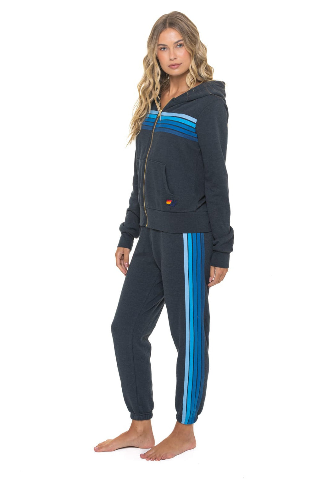 5 STRIPE HOODIE - CHARCOAL // BLUE