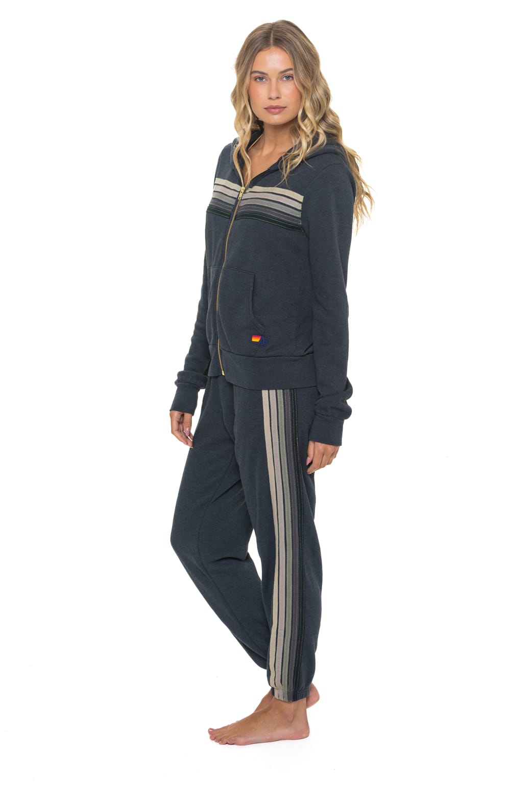 5 STRIPE HOODIE - CHARCOAL // GREY STRIPES