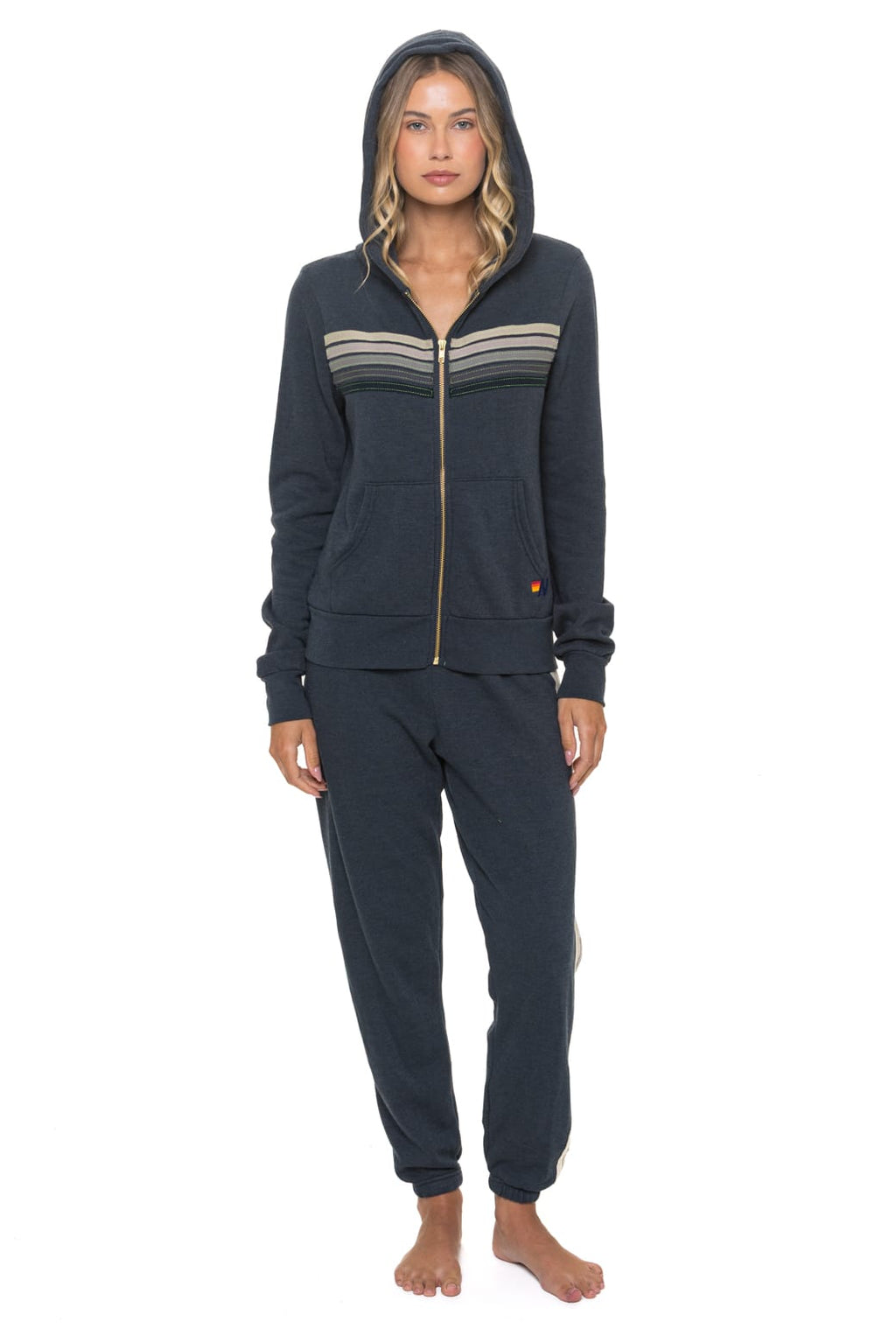 5 STRIPE HOODIE - CHARCOAL // GREY STRIPES