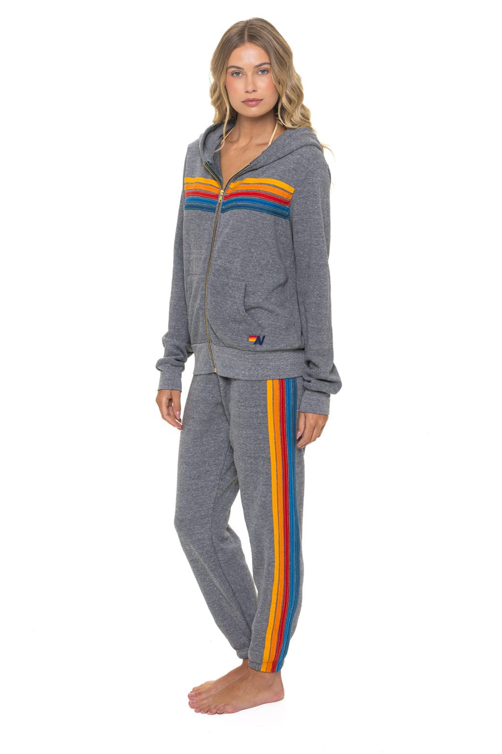 5 STRIPE HOODIE - HEATHER GREY