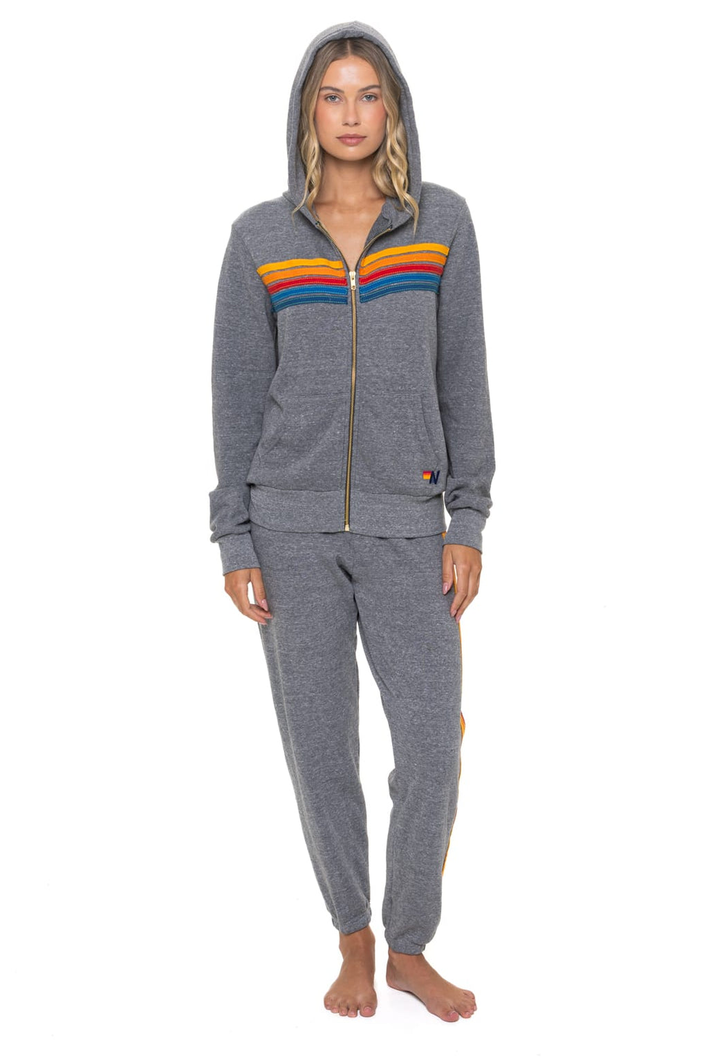 5 STRIPE HOODIE - HEATHER GREY