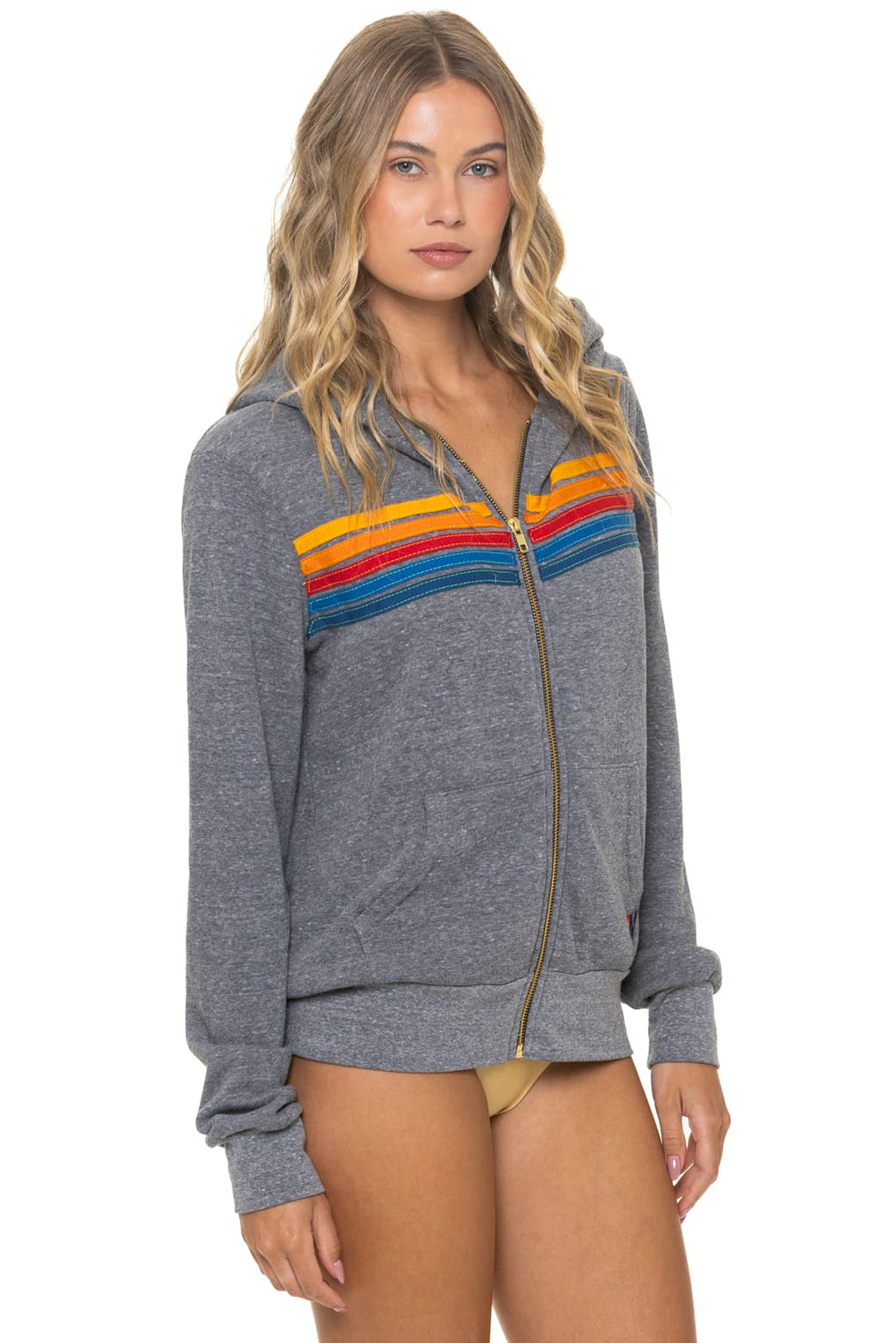 5 STRIPE HOODIE - HEATHER GREY
