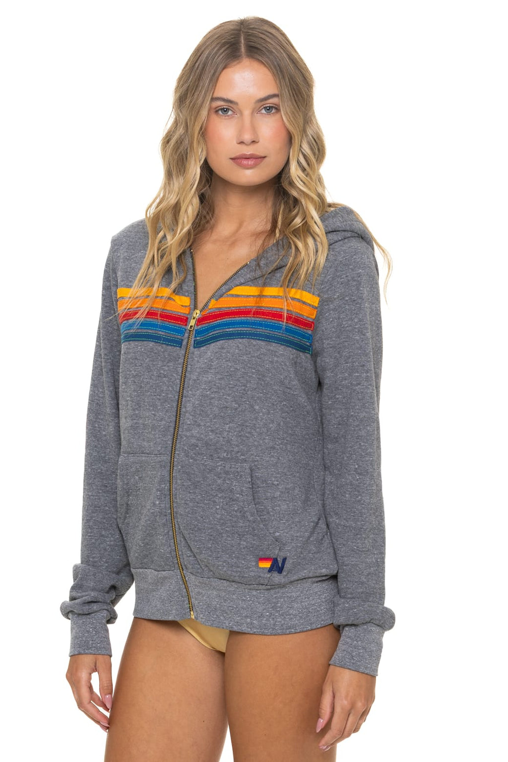 5 STRIPE HOODIE - HEATHER GREY