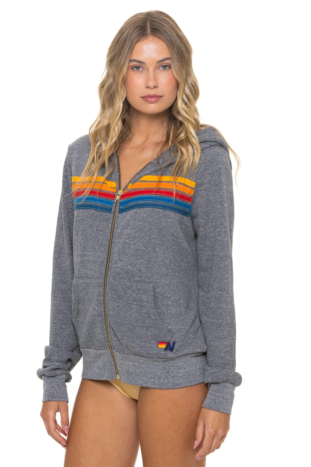 5 STRIPE HOODIE - HEATHER GREY