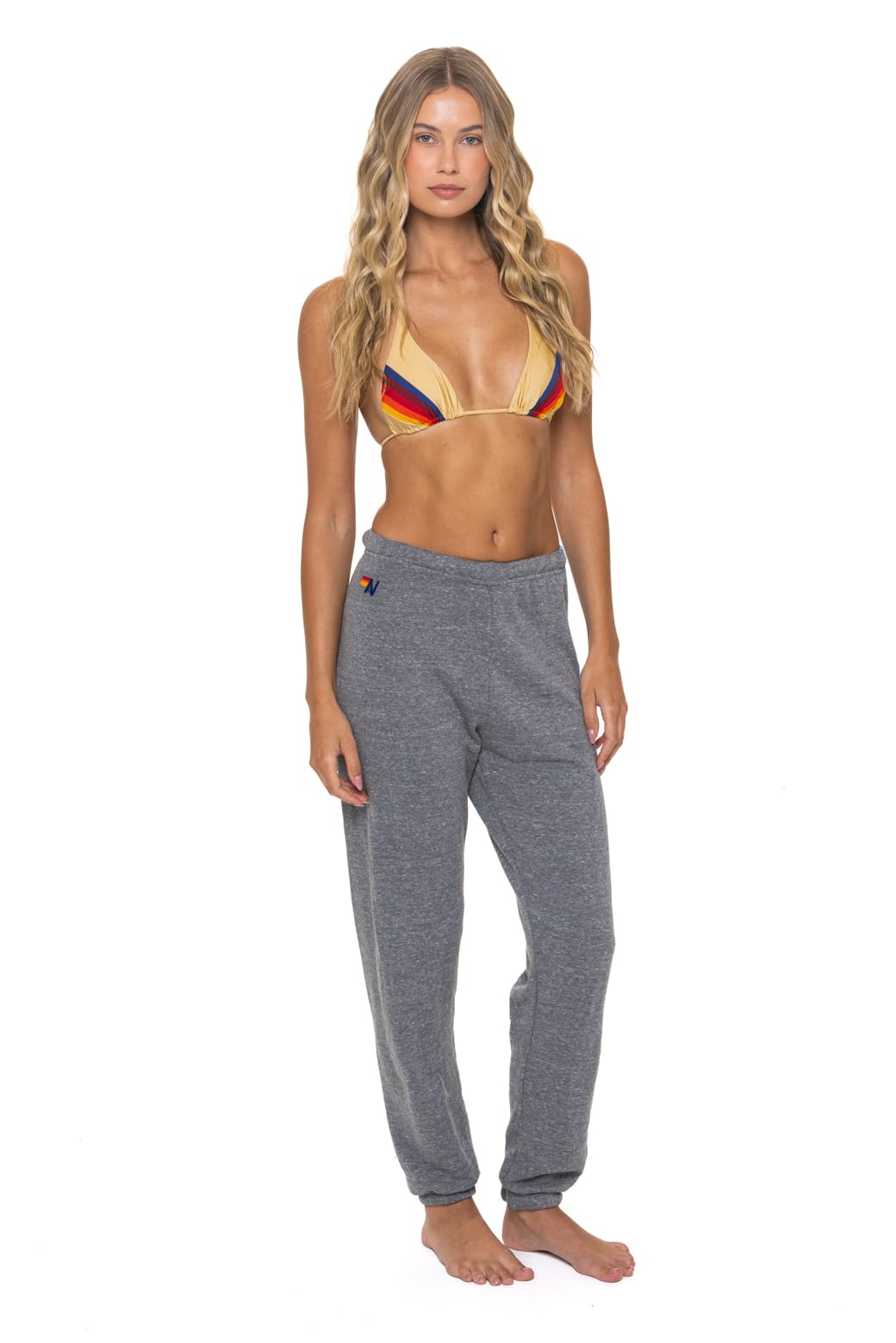 5 STRIPE SWEATPANTS - HEATHER GREY // BLUE