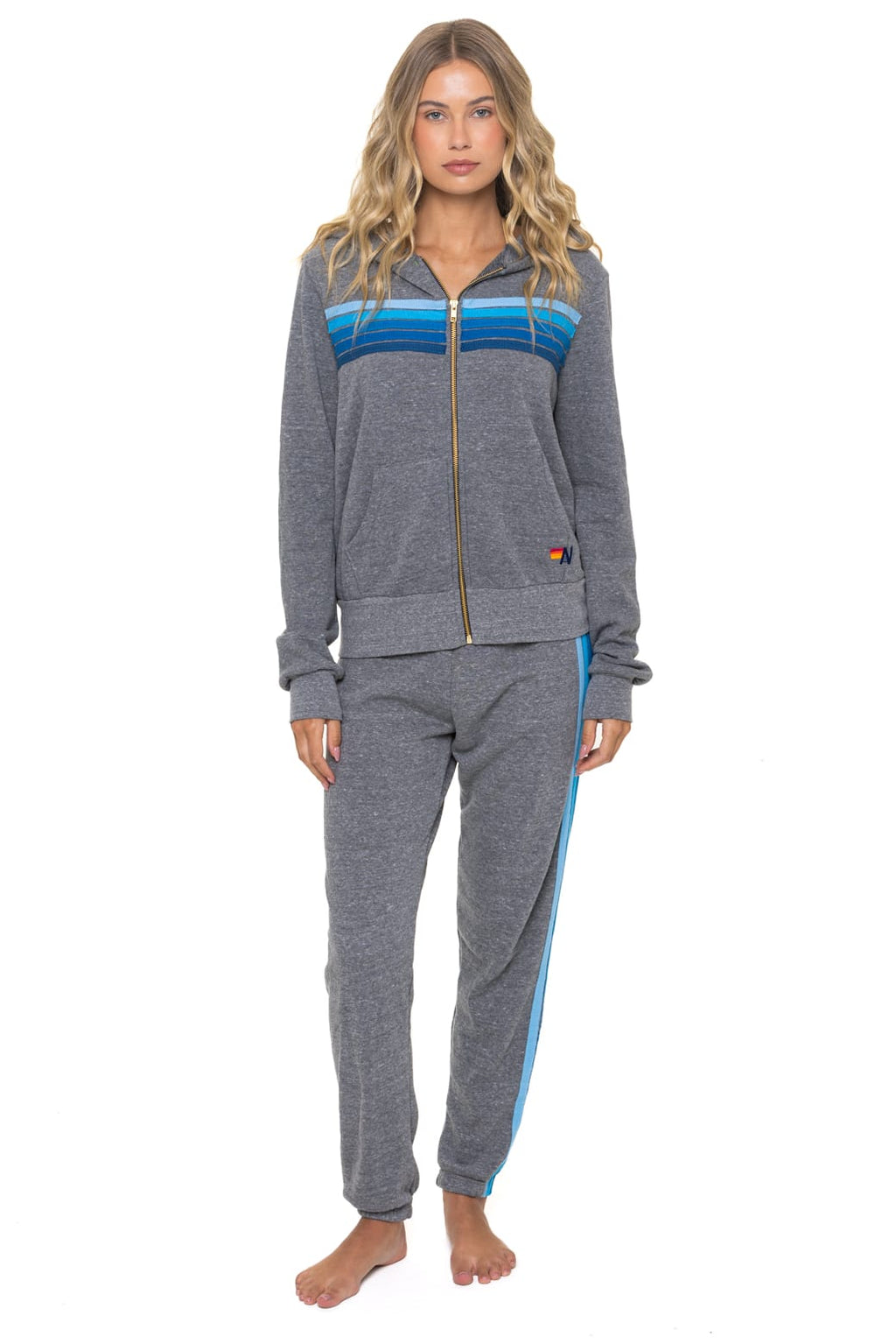5 STRIPE HOODIE - HEATHER GREY // BLUE