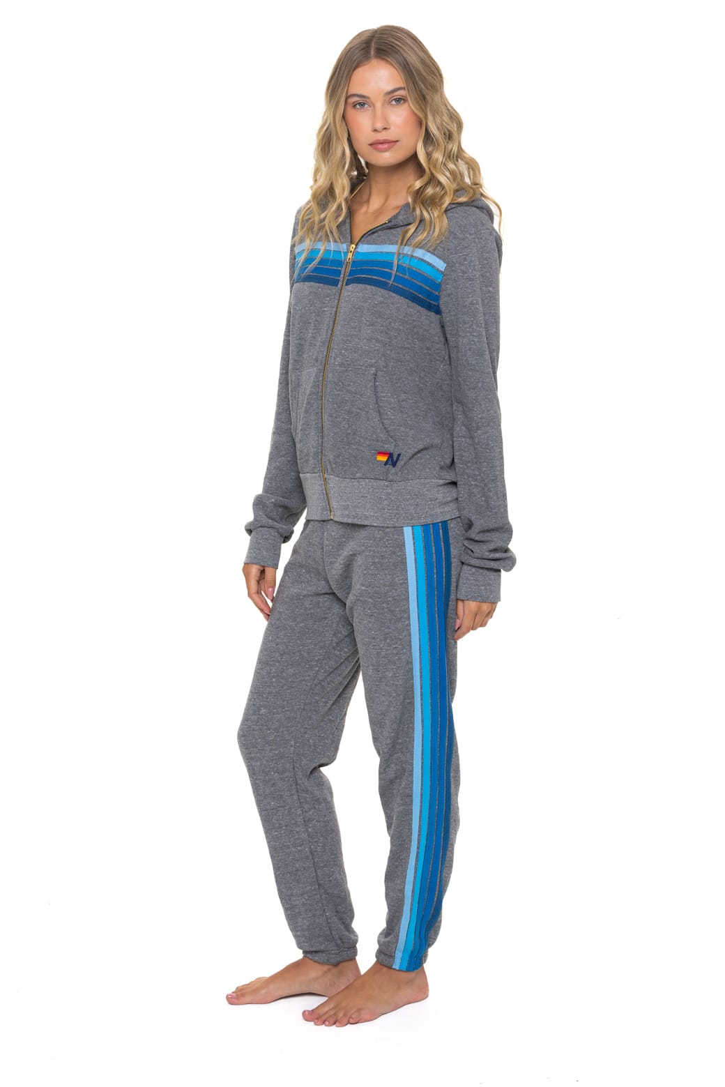 5 STRIPE HOODIE - HEATHER GREY // BLUE