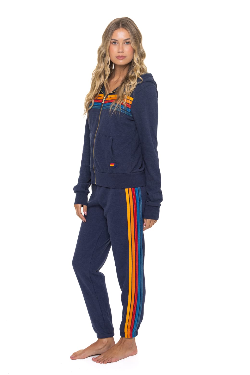 5 STRIPE HOODIE - NAVY