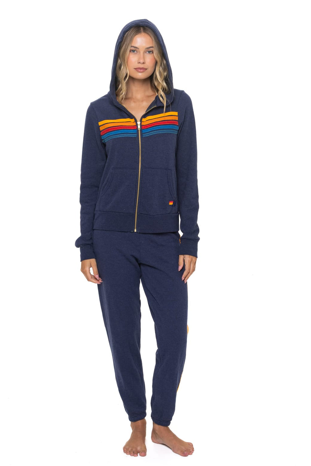 5 STRIPE HOODIE - NAVY