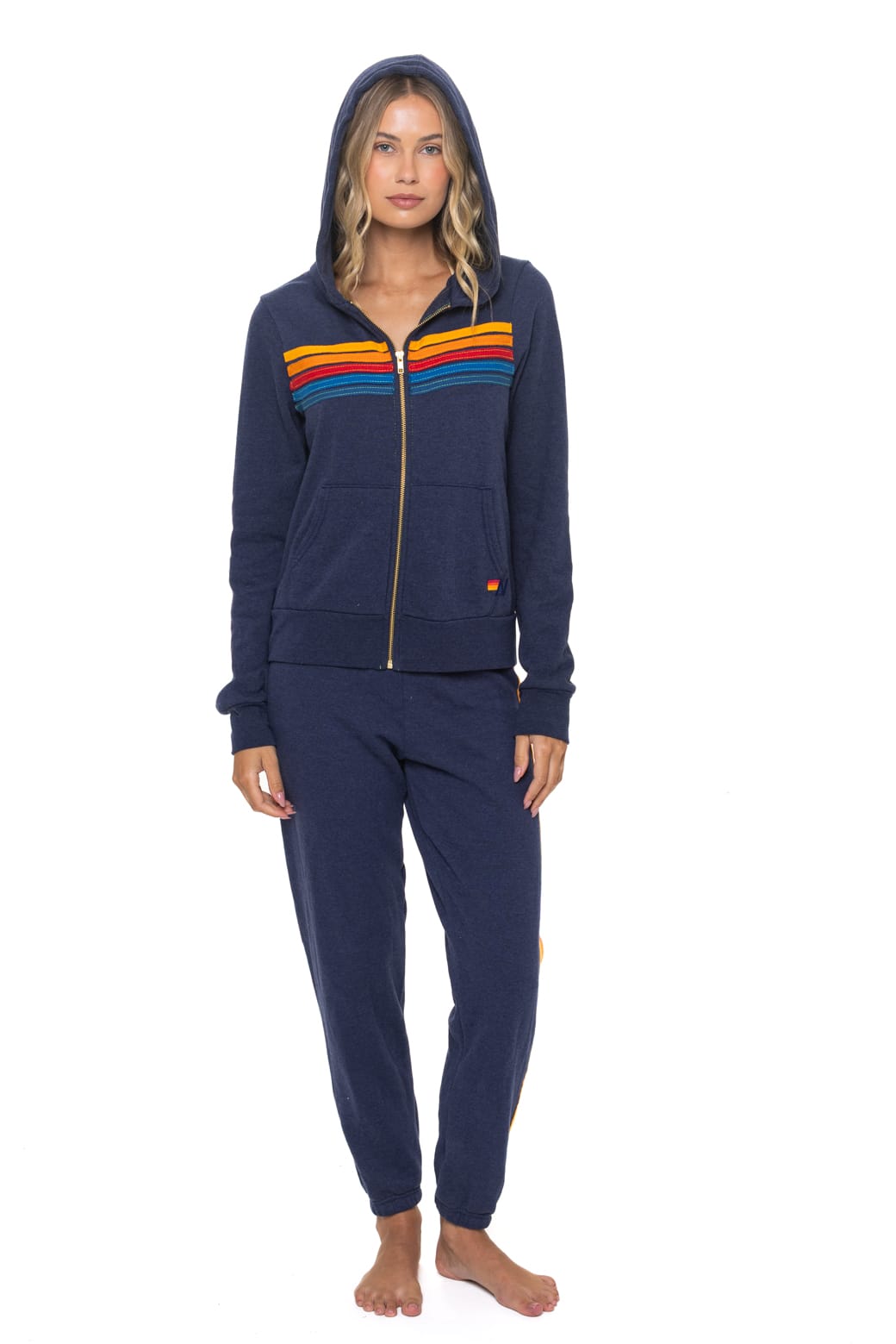 5 STRIPE HOODIE - NAVY