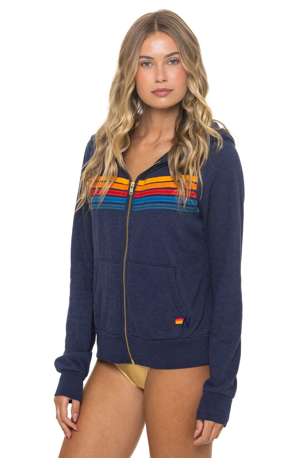 5 STRIPE HOODIE - NAVY