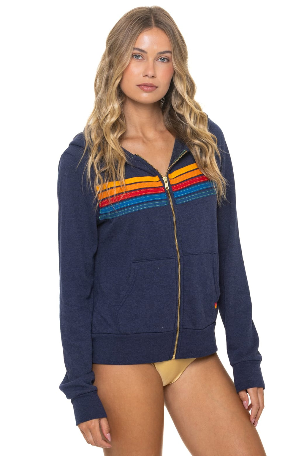 5 STRIPE HOODIE - NAVY