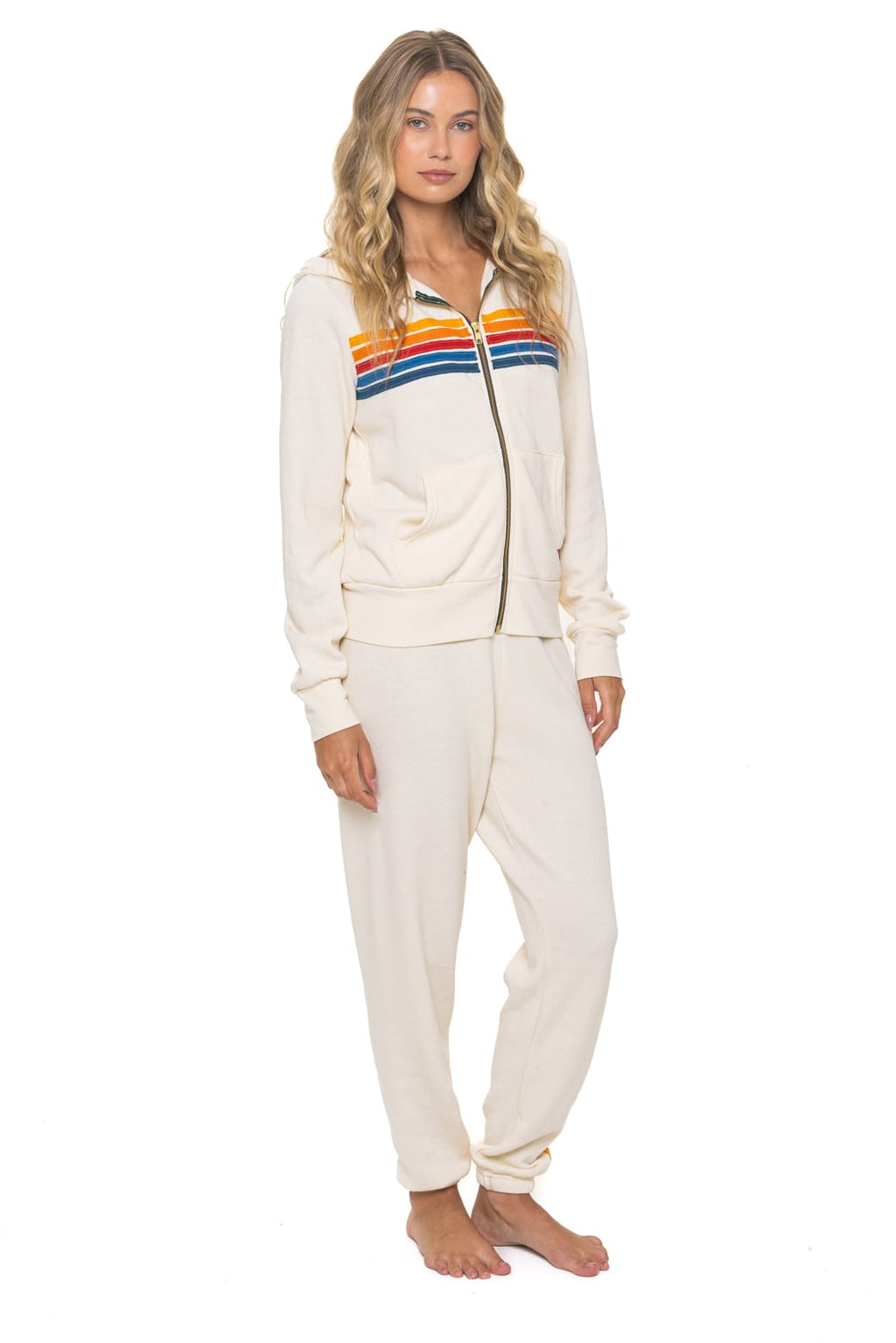 5 STRIPE HOODIE - VINTAGE WHITE