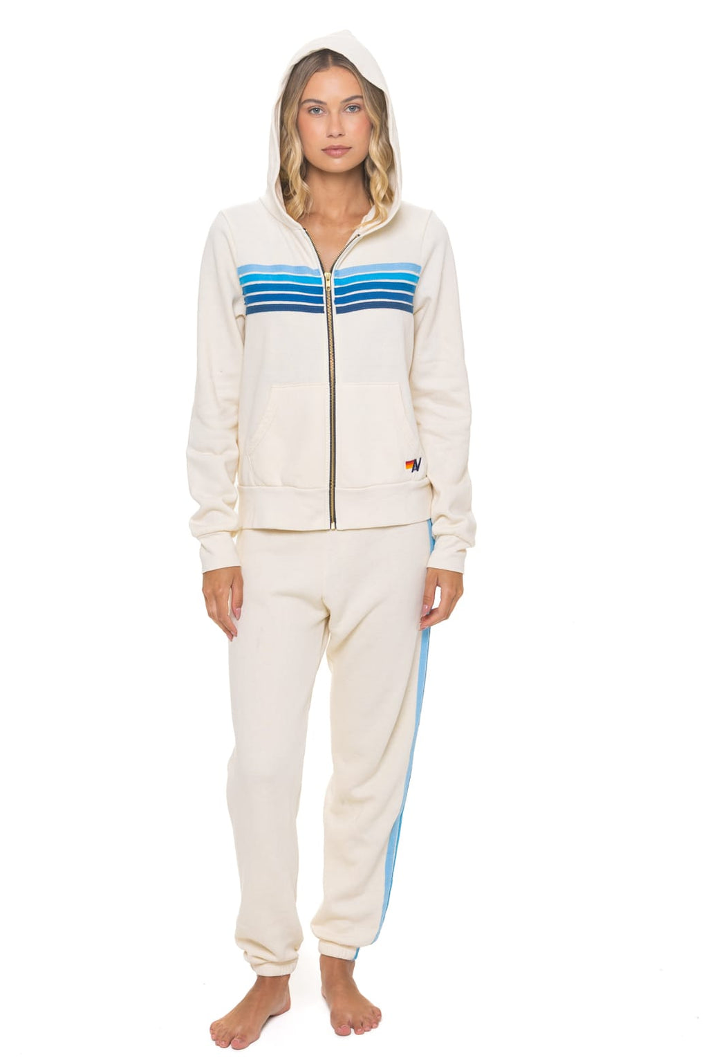 5 STRIPE HOODIE - VINTAGE WHITE // BLUE