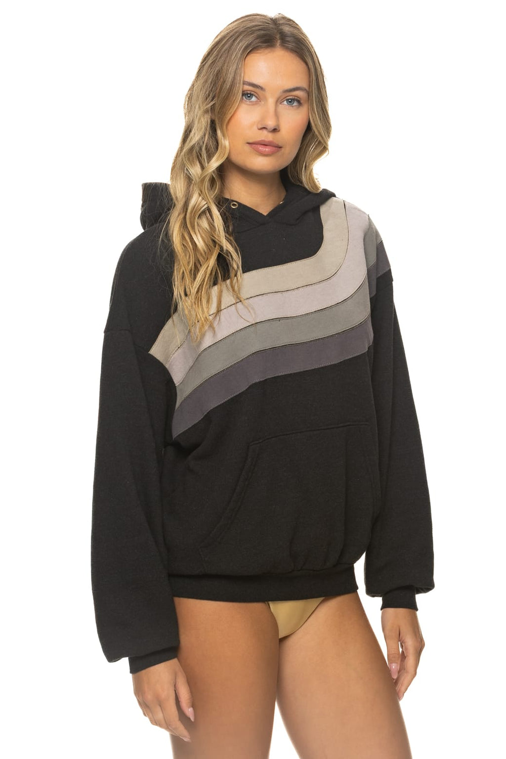 WAVE STRIPE 4 PULLOVER HOODIE RELAXED - BLACK // CHARCOAL