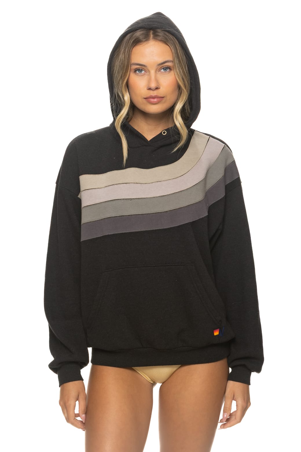 WAVE STRIPE 4 PULLOVER HOODIE RELAXED - BLACK // CHARCOAL