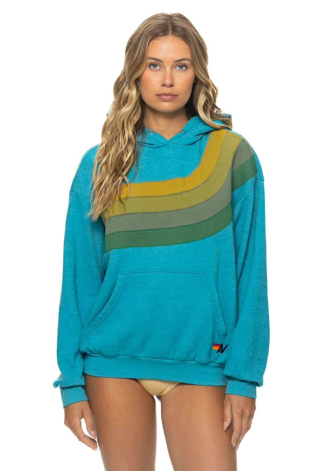 WAVE STRIPE 4 PULLOVER HOODIE RELAXED - TEAL // GREEN