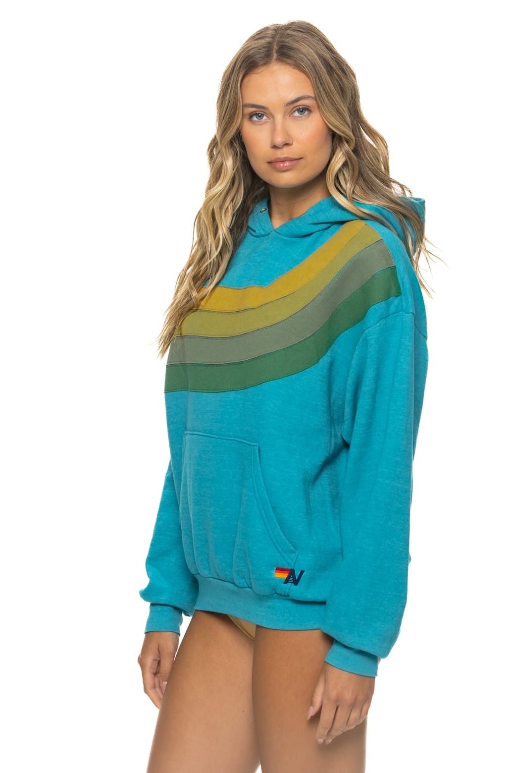 WAVE STRIPE 4 PULLOVER HOODIE RELAXED - TEAL // GREEN