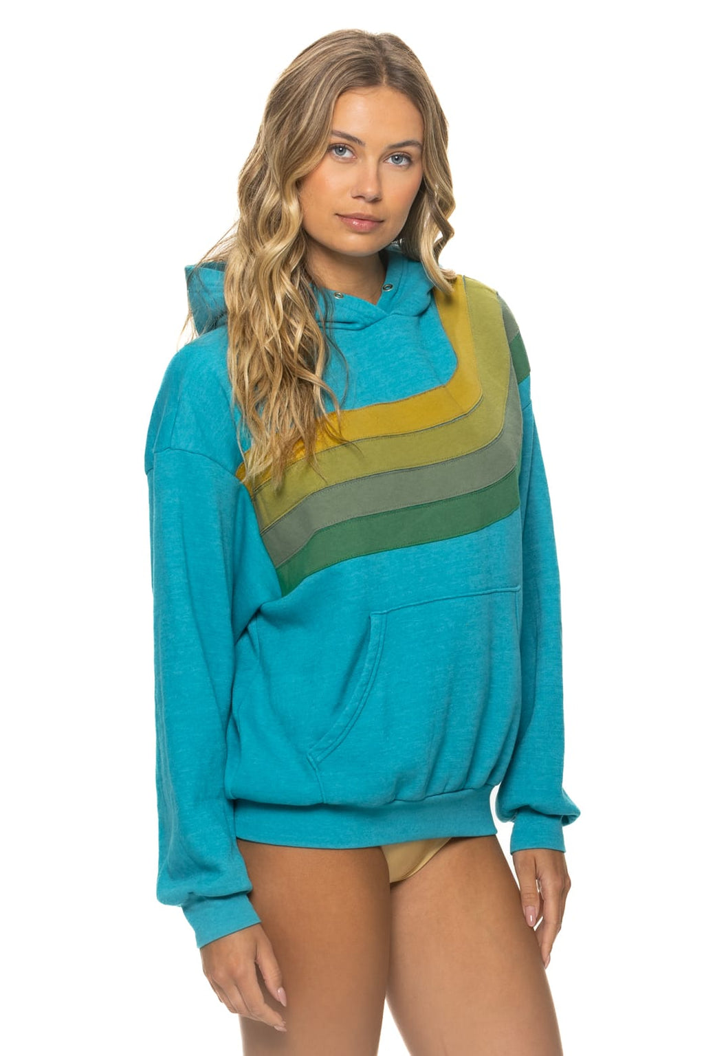 WAVE STRIPE 4 PULLOVER HOODIE RELAXED - TEAL // GREEN