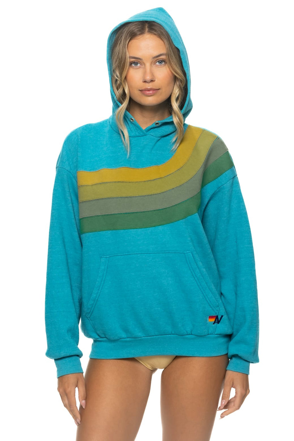 WAVE STRIPE 4 PULLOVER HOODIE RELAXED - TEAL // GREEN