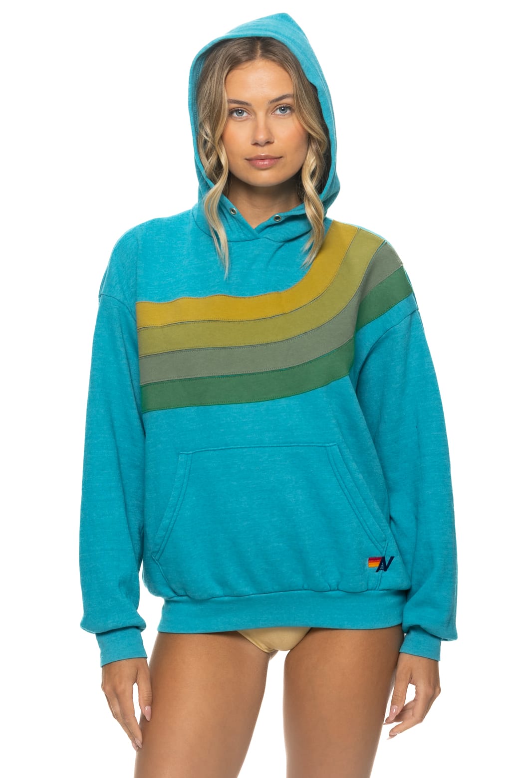 WAVE STRIPE 4 PULLOVER HOODIE RELAXED - TEAL // GREEN