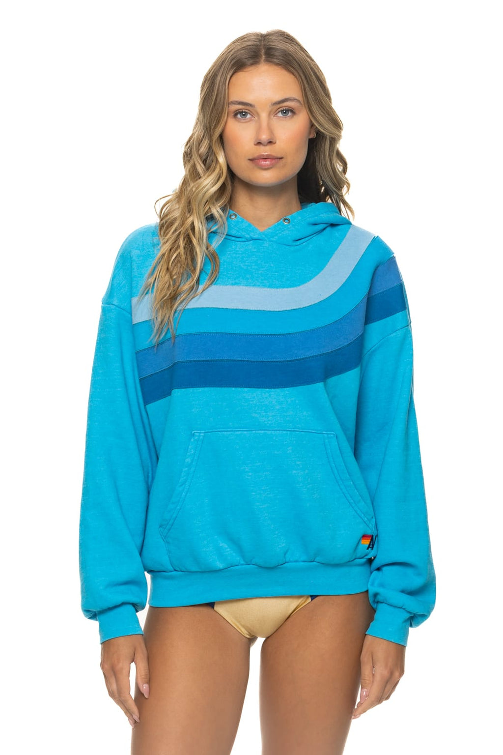 WAVE STRIPE 4 PULLOVER HOODIE RELAXED - NEON BLUE // NEON BLUE