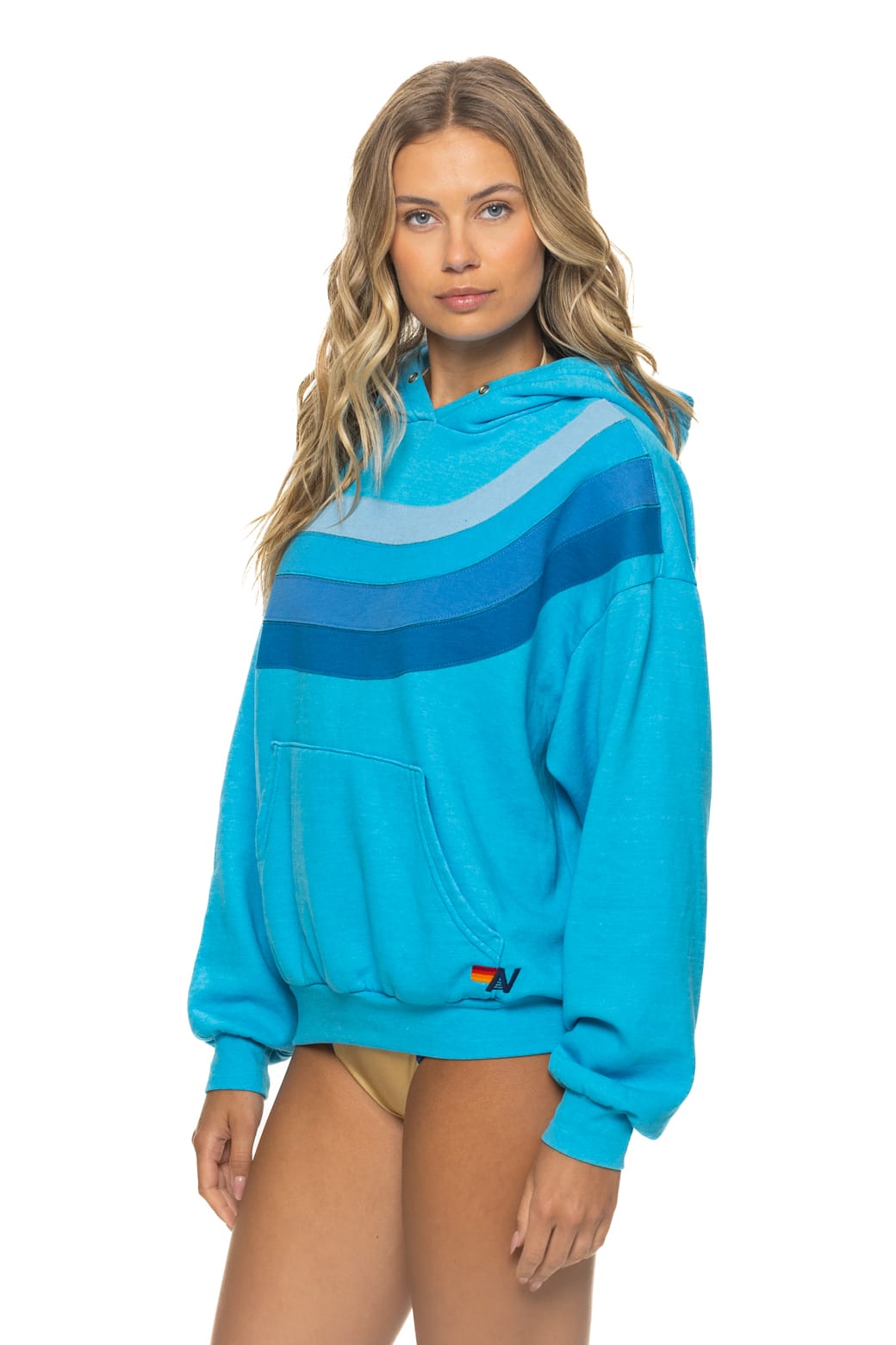 WAVE STRIPE 4 PULLOVER HOODIE RELAXED - NEON BLUE // NEON BLUE