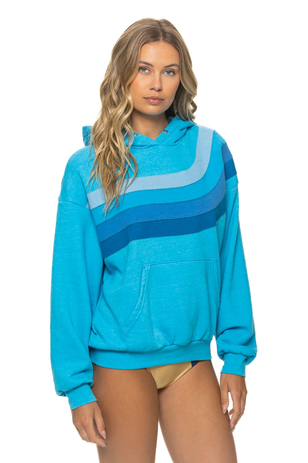 WAVE STRIPE 4 PULLOVER HOODIE RELAXED - NEON BLUE // NEON BLUE
