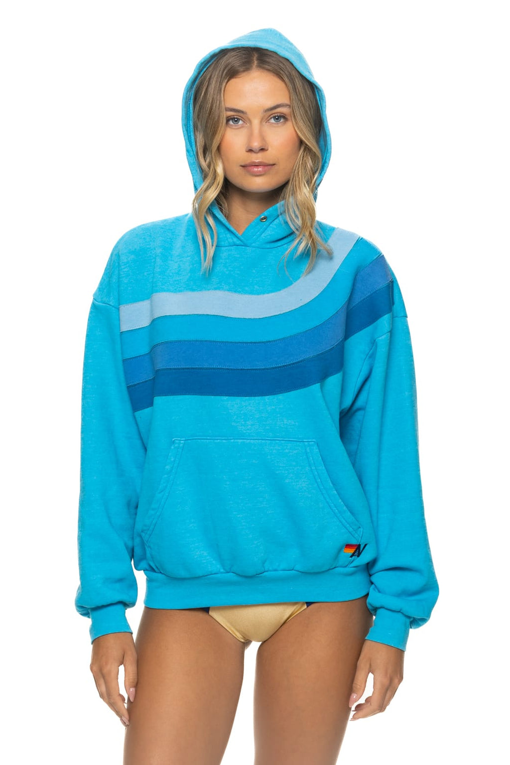WAVE STRIPE 4 PULLOVER HOODIE RELAXED - NEON BLUE // NEON BLUE