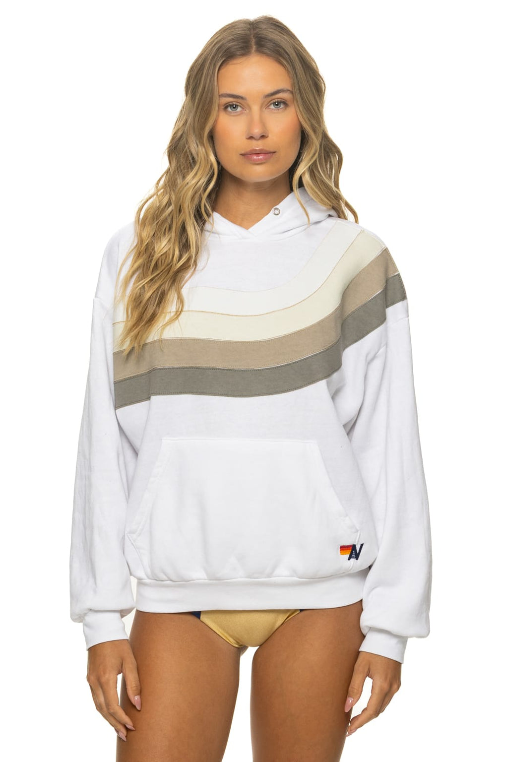 WAVE STRIPE 4 PULLOVER HOODIE RELAXED - WHITE // GREY
