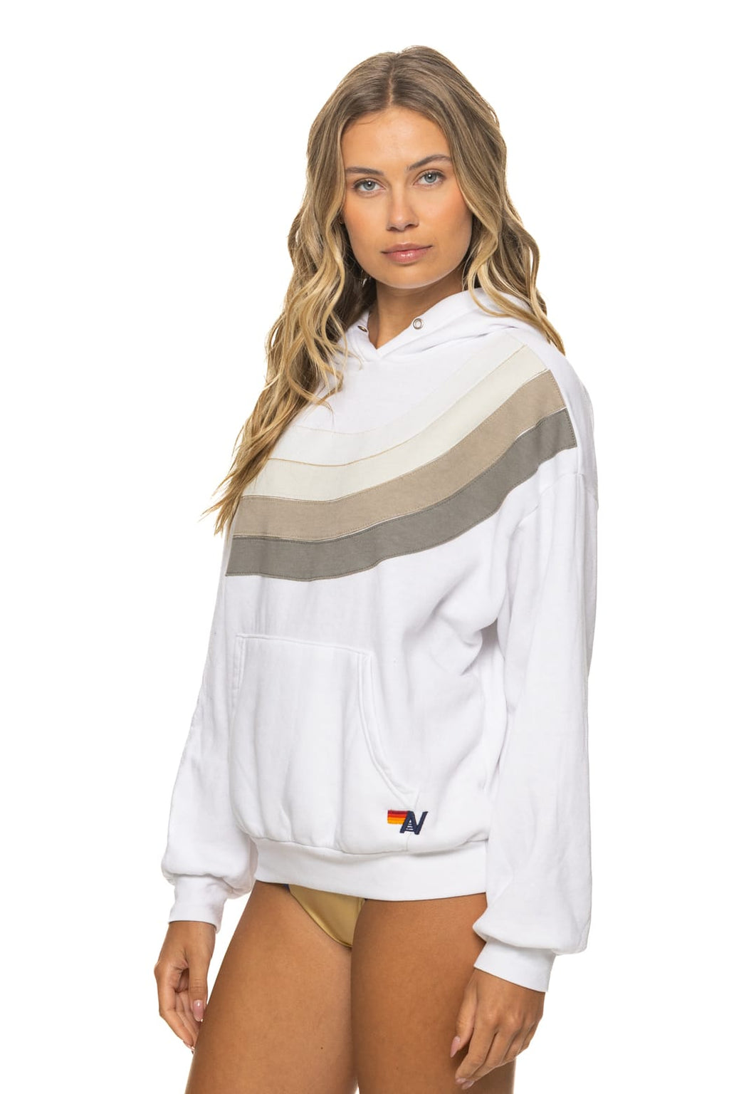 WAVE STRIPE 4 PULLOVER HOODIE RELAXED - WHITE // GREY