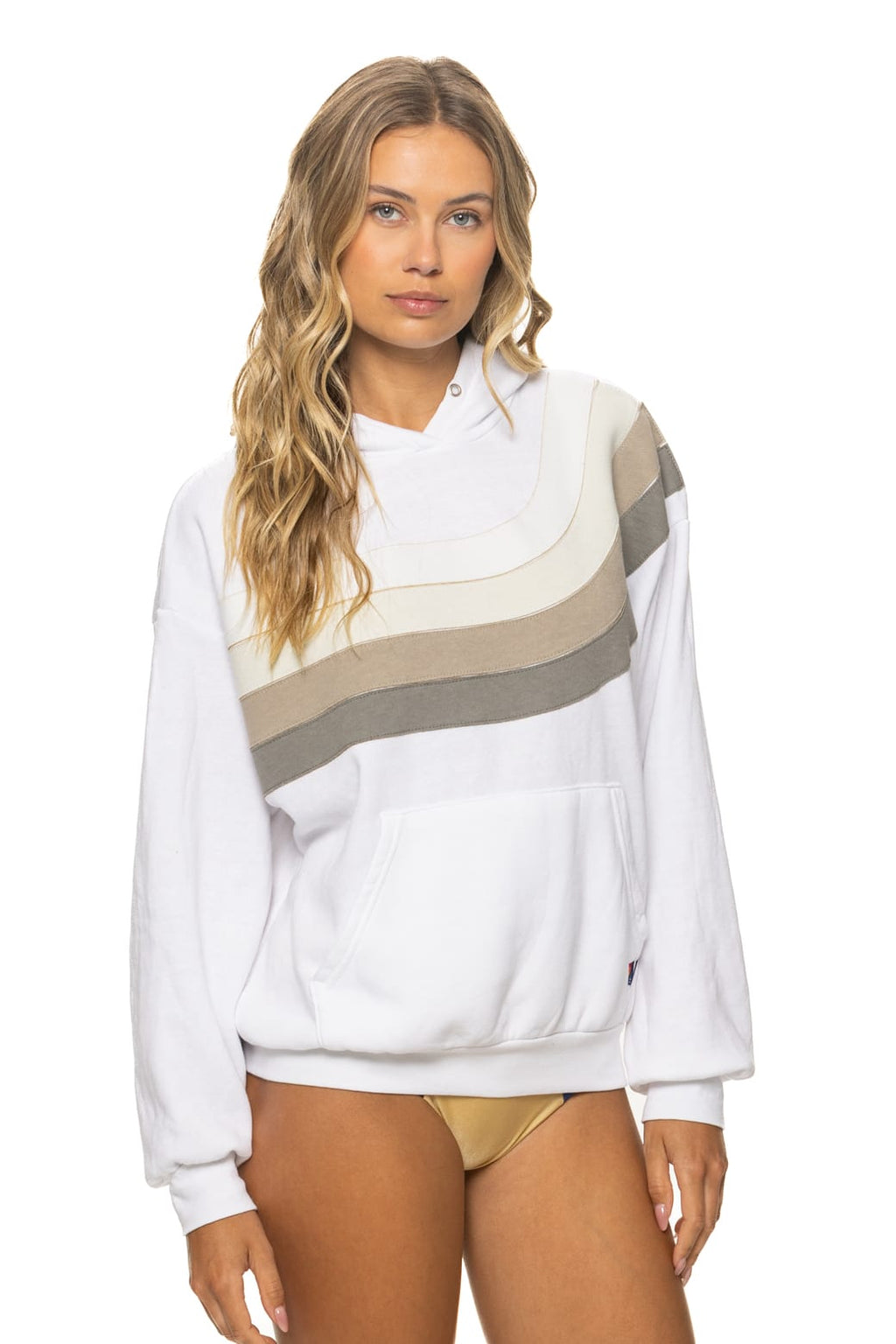 WAVE STRIPE 4 PULLOVER HOODIE RELAXED - WHITE // GREY