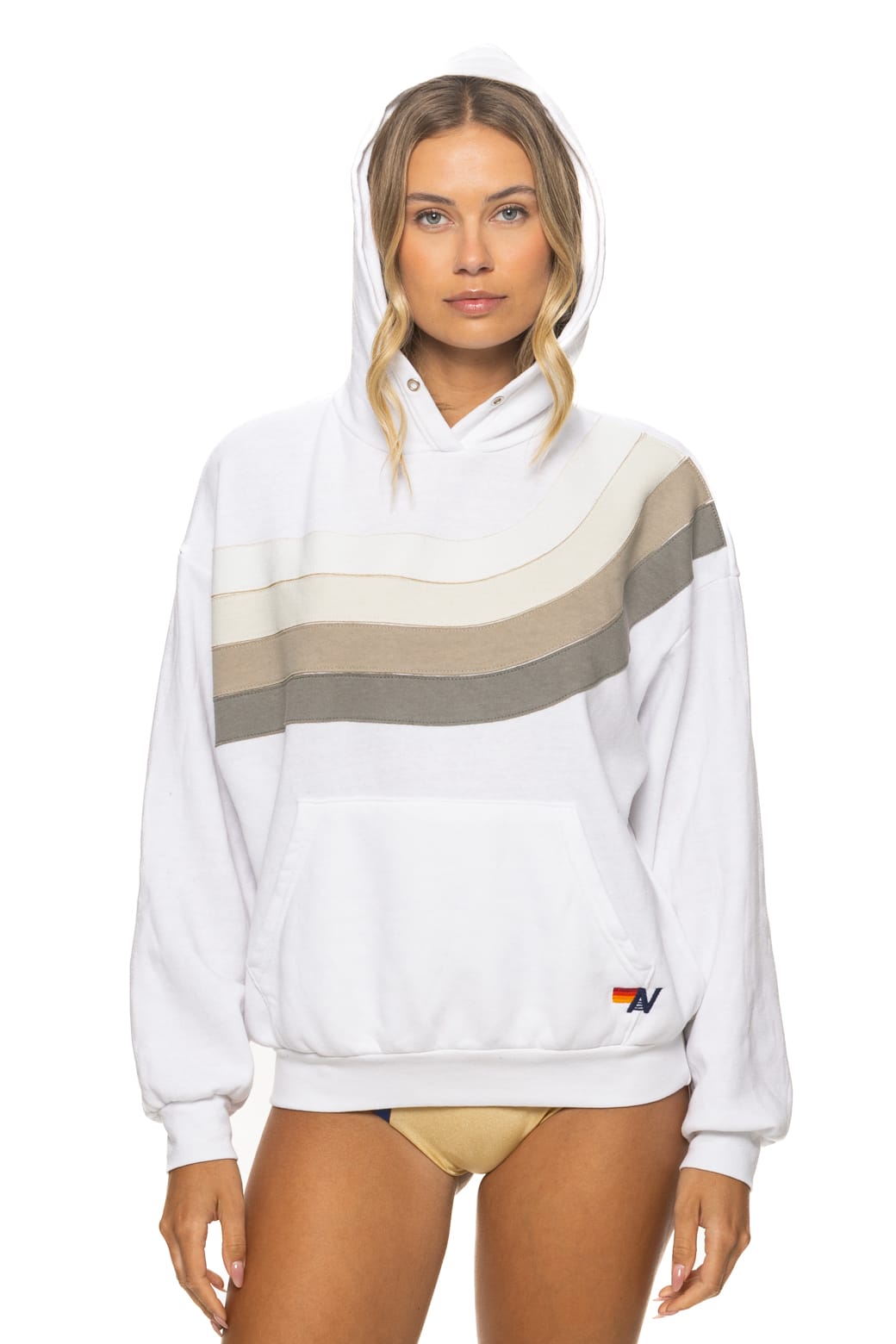 WAVE STRIPE 4 PULLOVER HOODIE RELAXED - WHITE // GREY