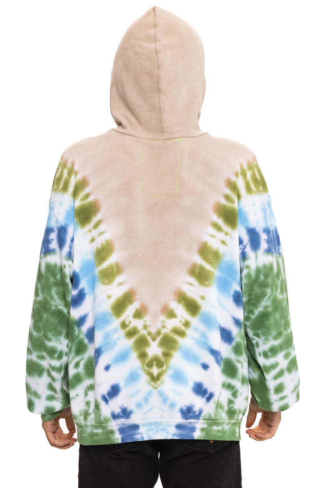 HAND DYED V RELAXED PULLOVER HOODIE - TIE DYE SAND // BLUE GREEN