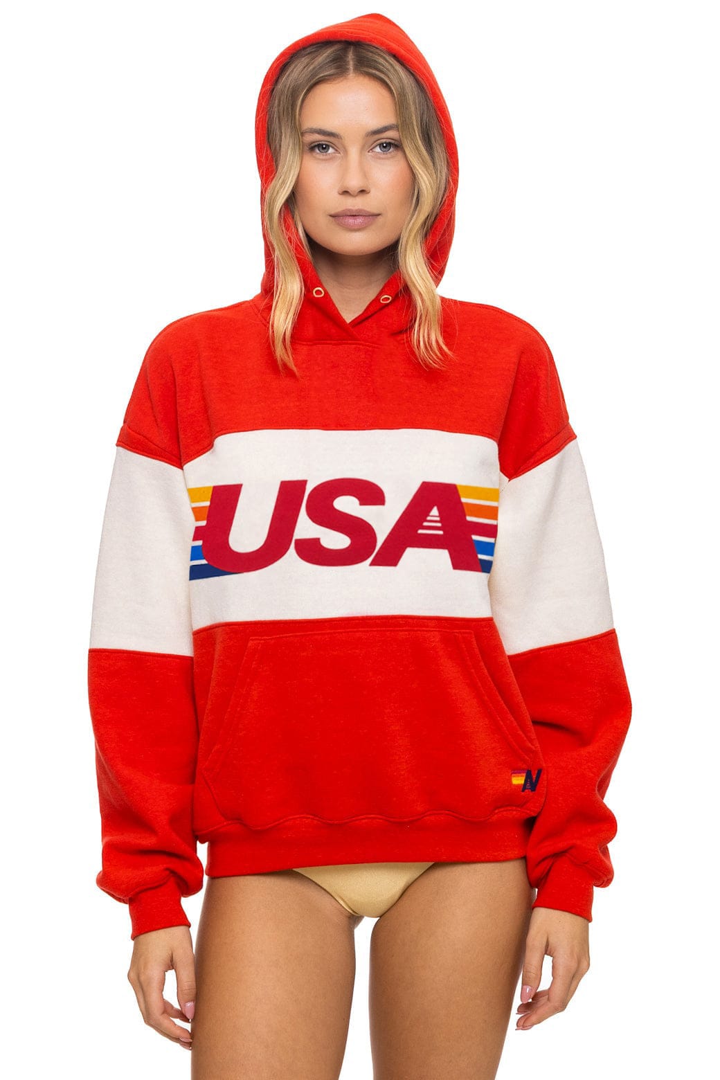 USA RELAXED PULLOVER HOODIE - RED // VINTAGE WHITE