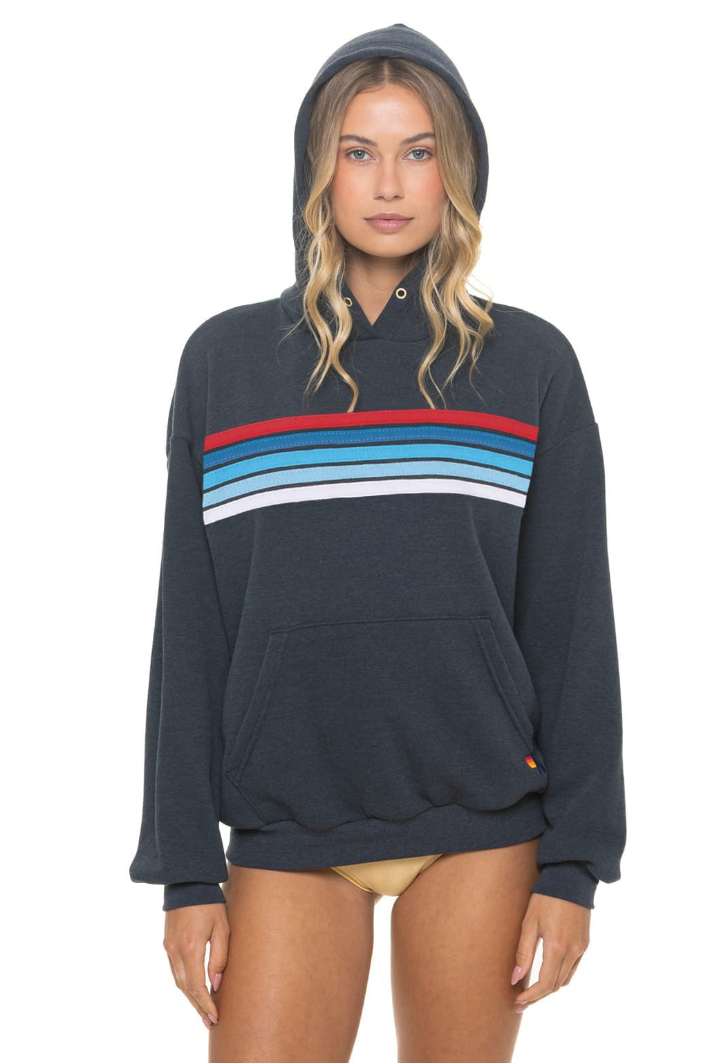 5 STRIPE AMERICA RELAXED PULLOVER HOODIE - CHARCOAL // USA
