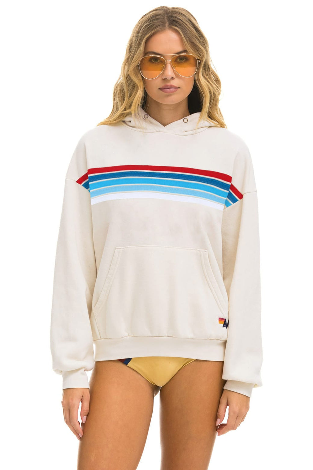 5 STRIPE AMERICA RELAXED PULLOVER HOODIE - VINTAGE WHITE // USA
