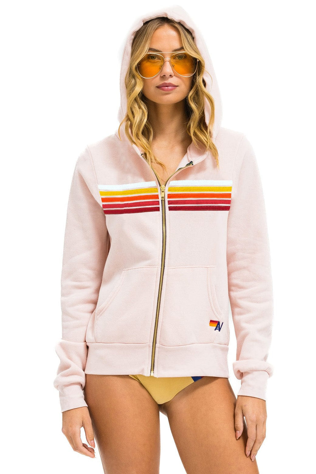 5 STRIPE HOODIE - LIGHT PINK // RAINBOW WHITE
