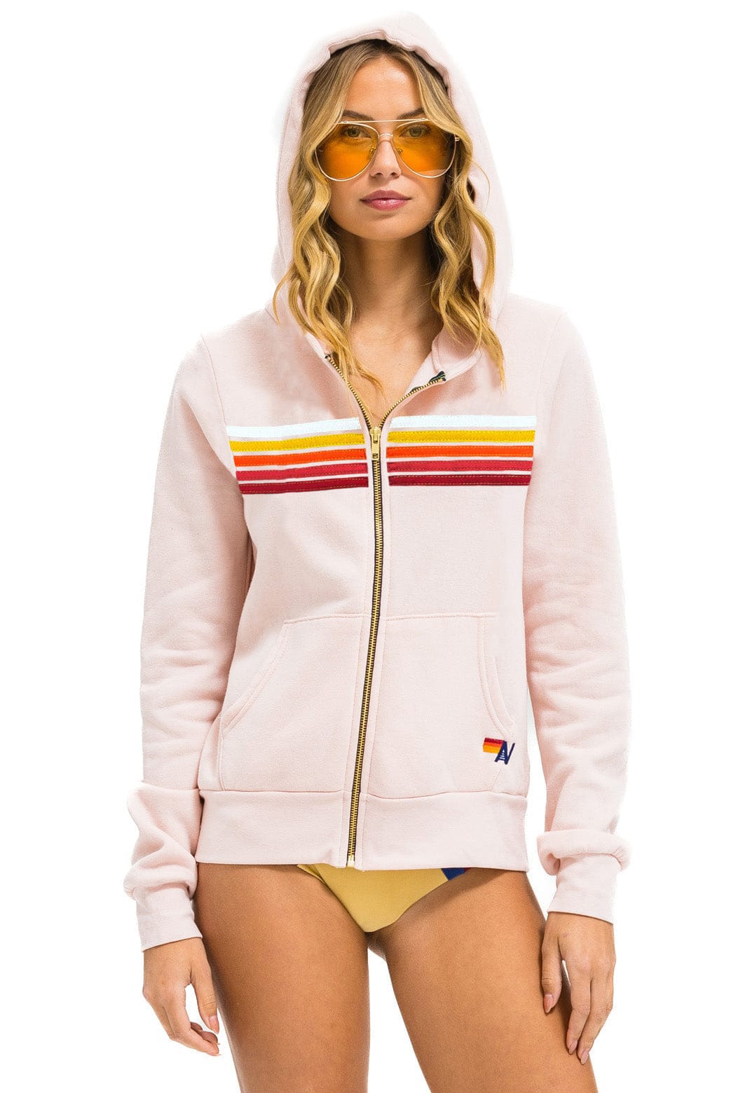 5 STRIPE HOODIE - LIGHT PINK // RAINBOW WHITE