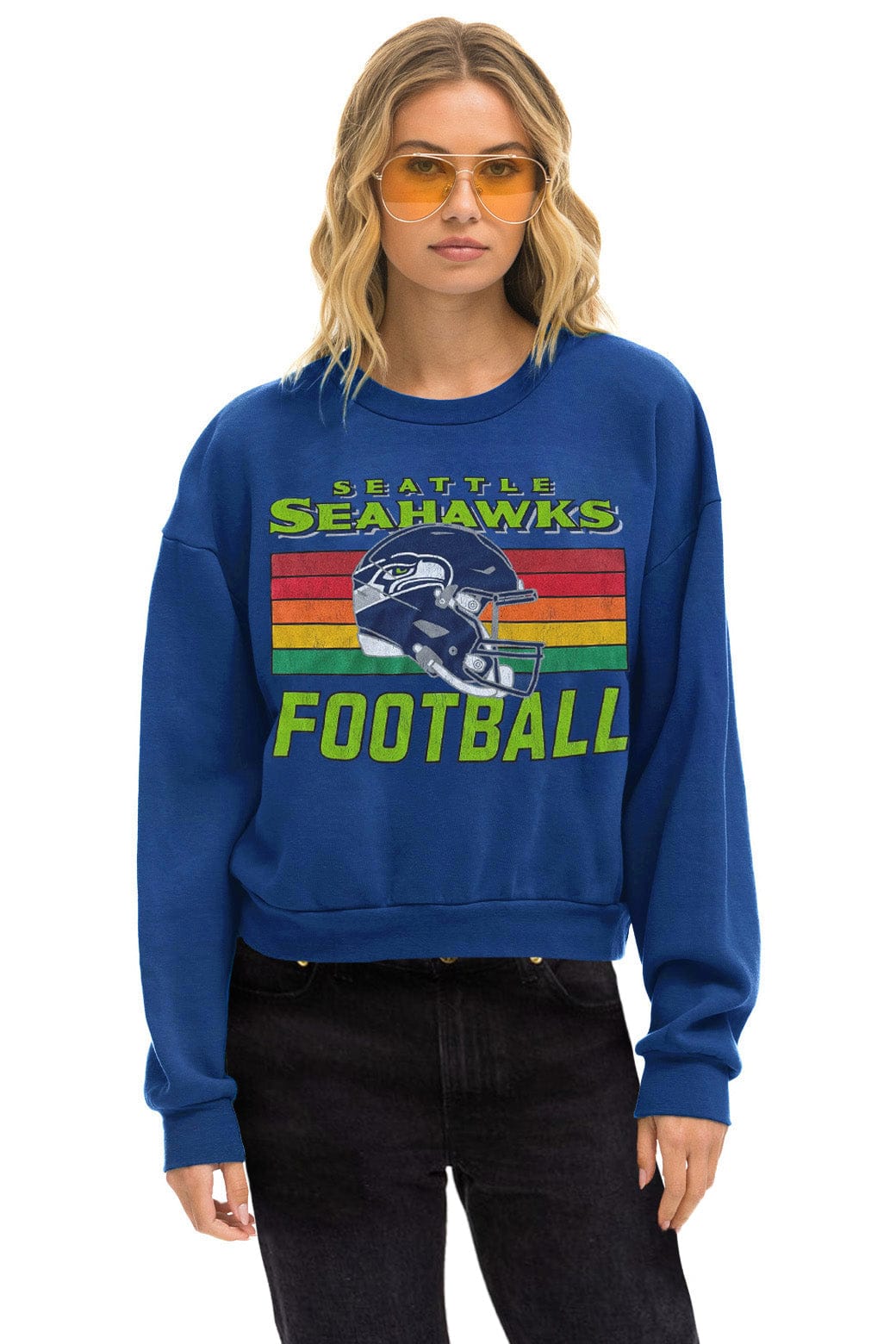 SEATTLE SEAHAWKS HELMET RELAXED CREW SWEATSHIRT - ROYAL