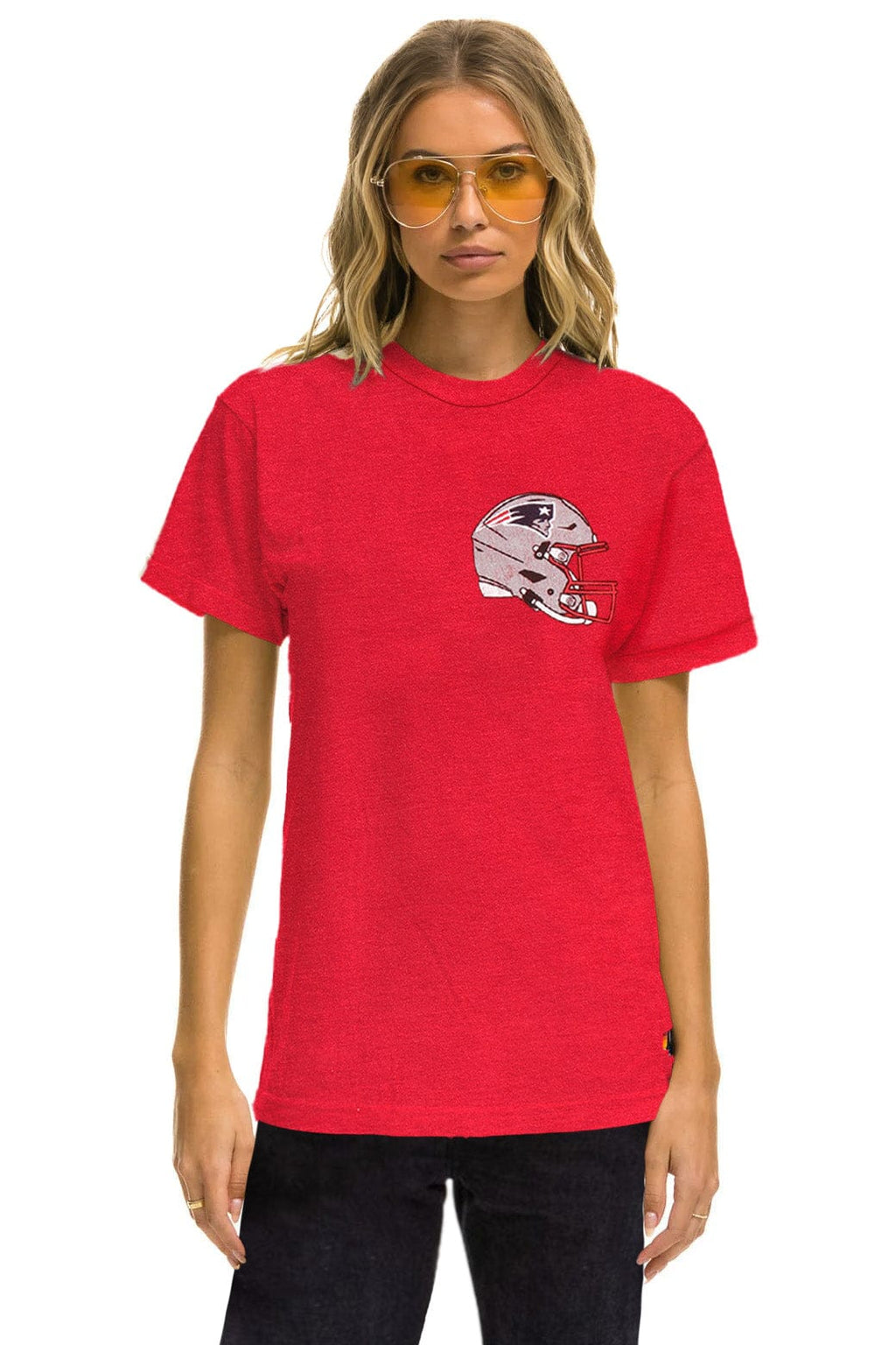 NEW ENGLAND PATRIOTS HELMET CREW TEE SHIRT - FLASH RED