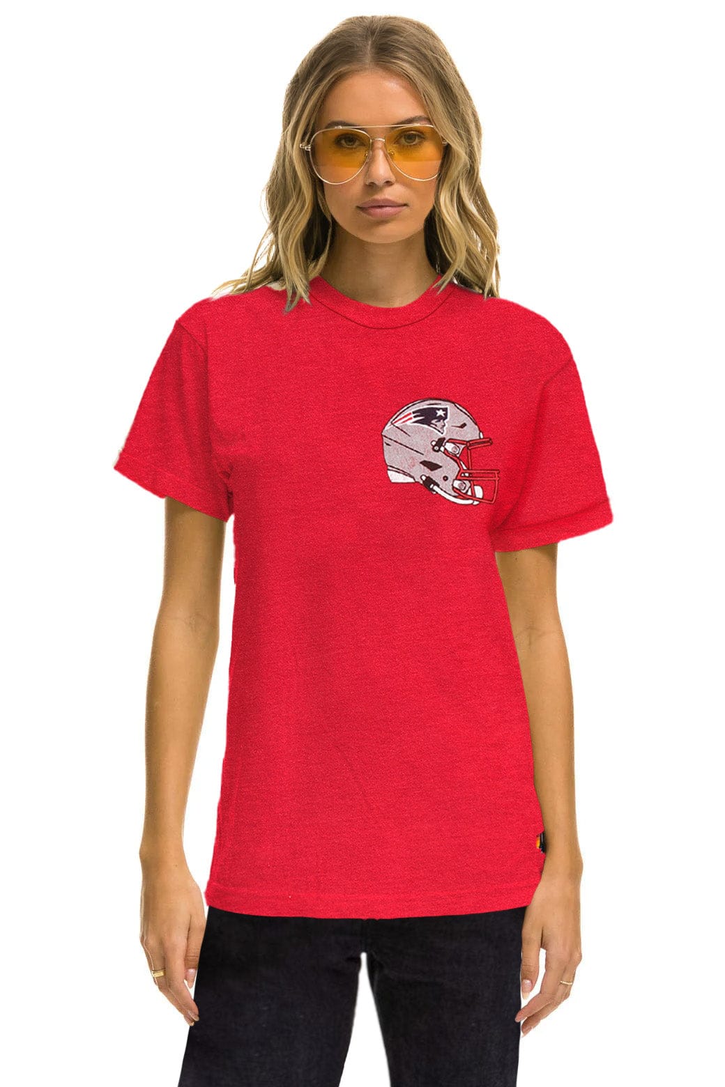 NEW ENGLAND PATRIOTS HELMET CREW TEE SHIRT - FLASH RED