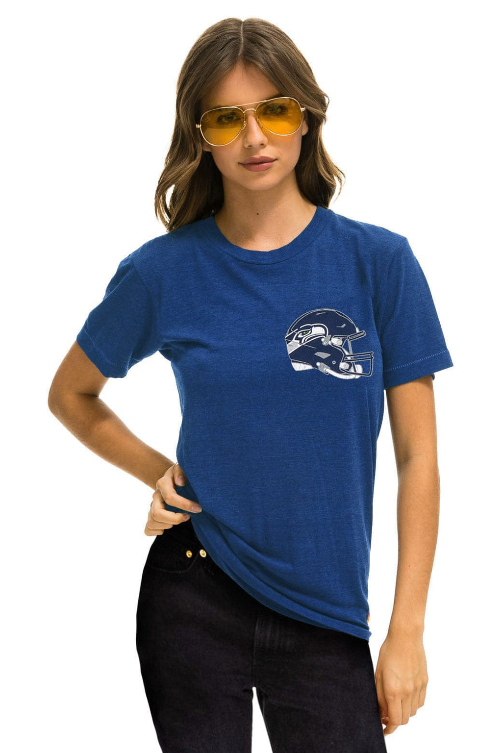 SEATTLE SEAHAWKS HELMET CREW TEE SHIRT - ROYAL