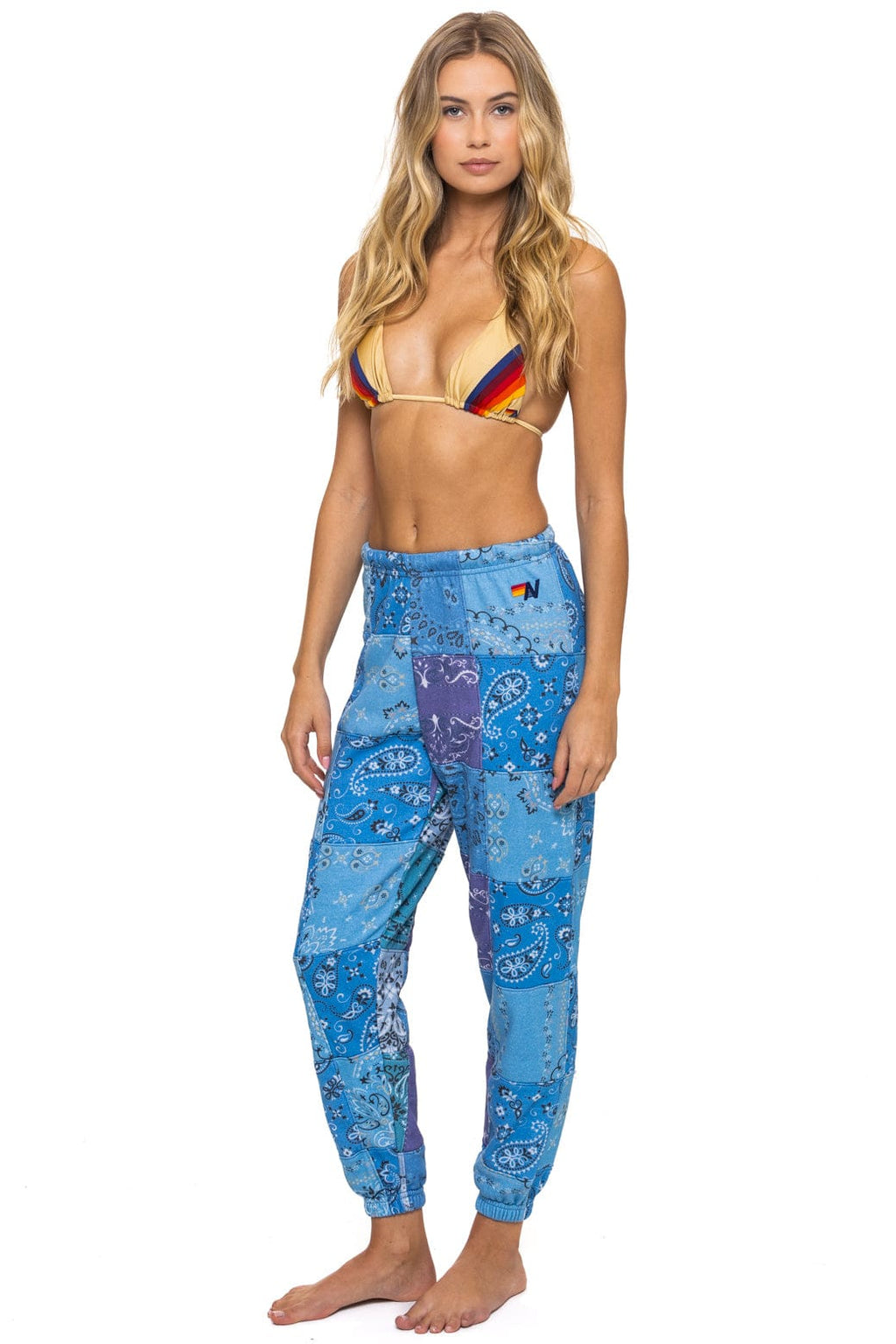 BANDANA QUILTED SWEATPANTS - BLUE