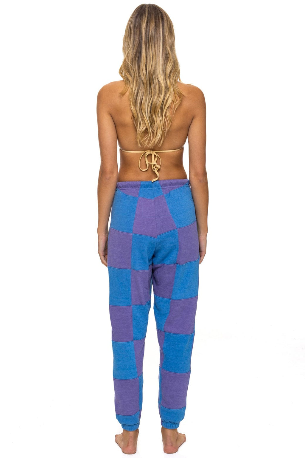 CHECK QUILTED SWEATPANTS - LAVENDER // OCEAN